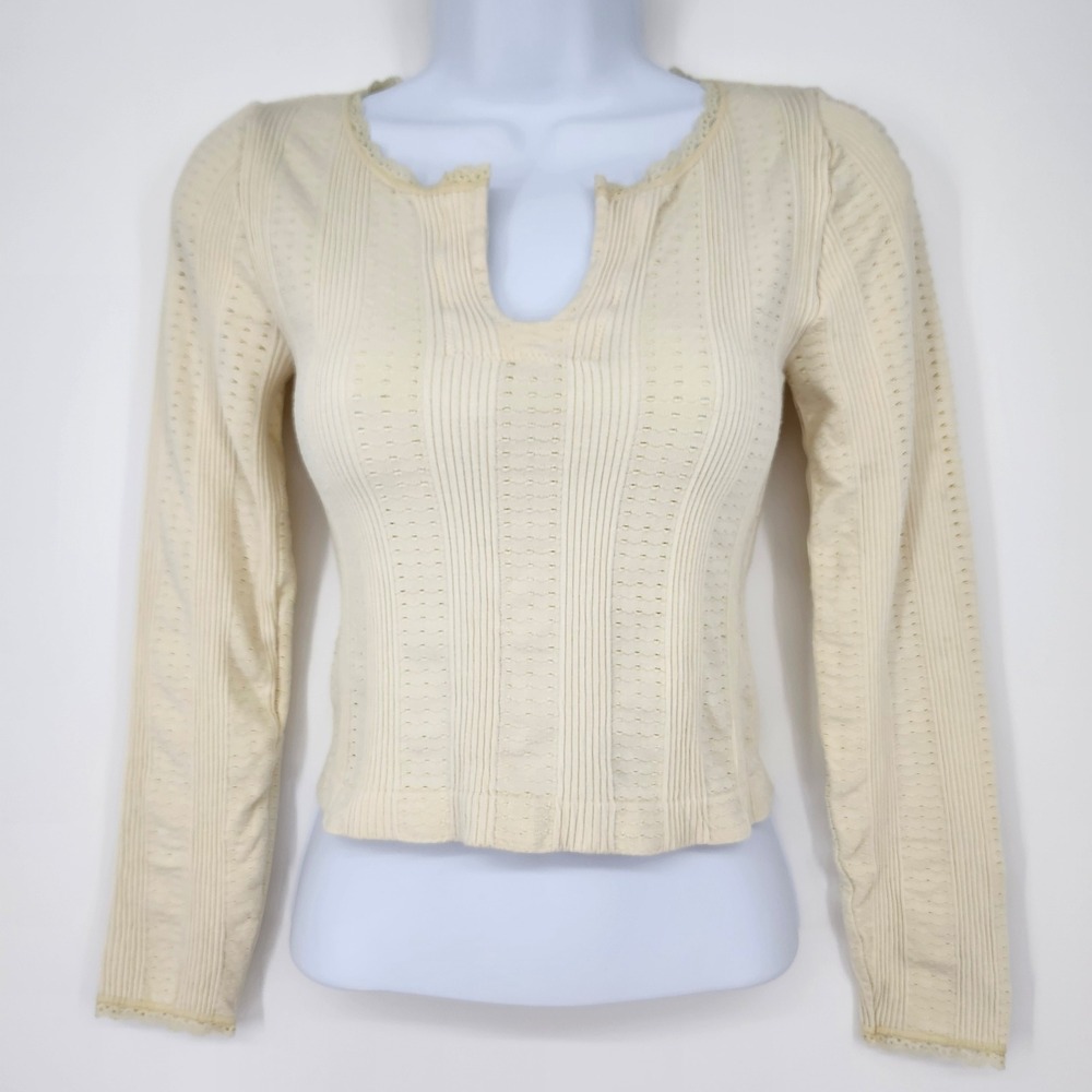 Butter Yellow Ribbed Cutout Baby Tee Top Size S/M Pastel Going Out Lace Cropped